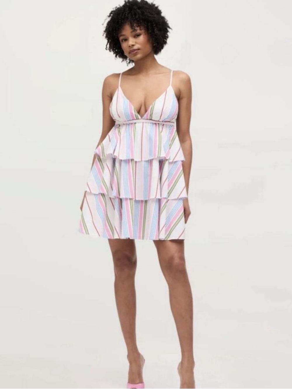 Hill House Gigi Babydoll Rainbow Stripe Ruffle Tiered Mini Dress